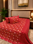 Crimson Noor Ajrakh – Super King Size Bedsheet (274 x 274 cm) | 100% Jaipuri Cotton | Includes 2 Pillow Covers