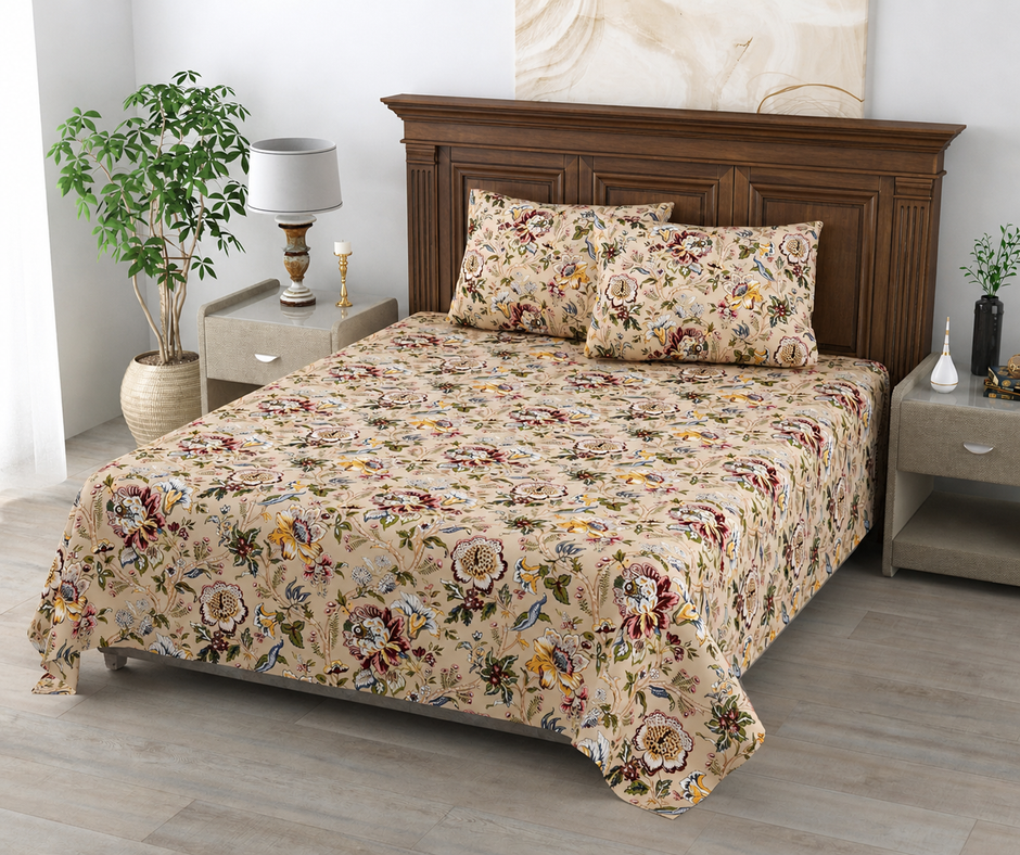 Royal Garden Heirloom – Super King Size Bedsheet (274 x 274 cm) | 100% Pure Cotton | Includes 2 Pillow Covers