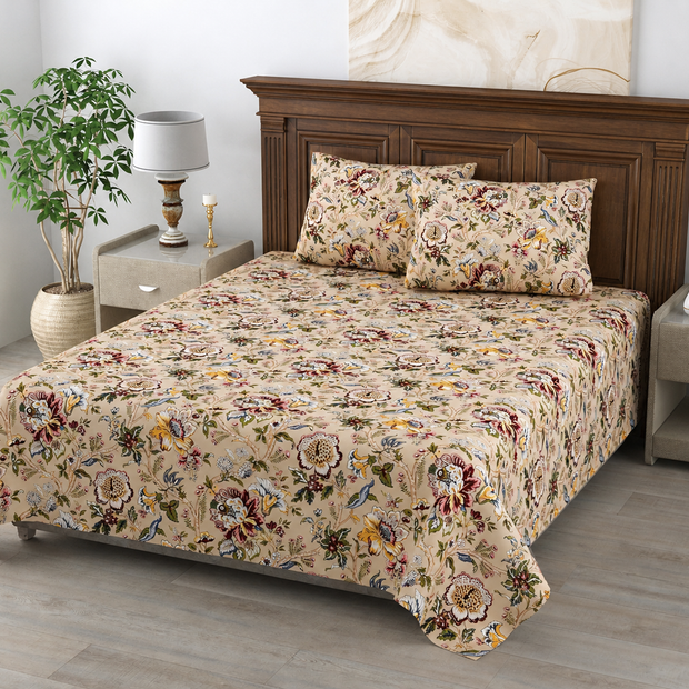 Royal Garden Heirloom – Super King Size Bedsheet (274 x 274 cm) | 100% Pure Cotton | Includes 2 Pillow Covers
