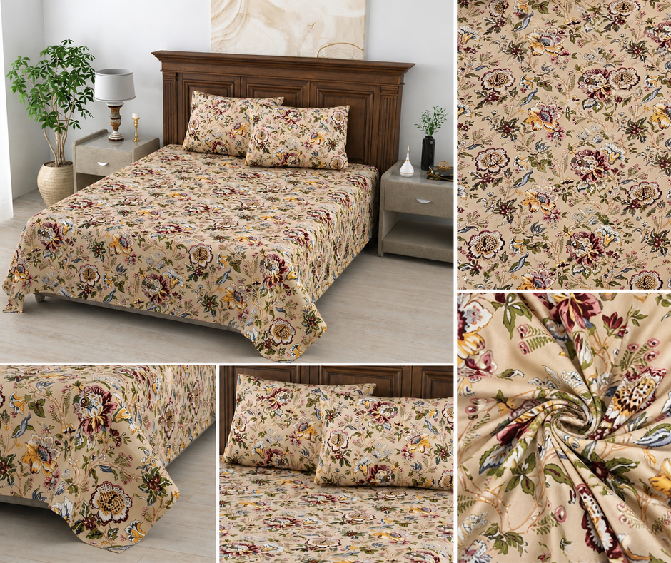 Royal Garden Heirloom – Super King Size Bedsheet (274 x 274 cm) | 100% Pure Cotton | Includes 2 Pillow Covers