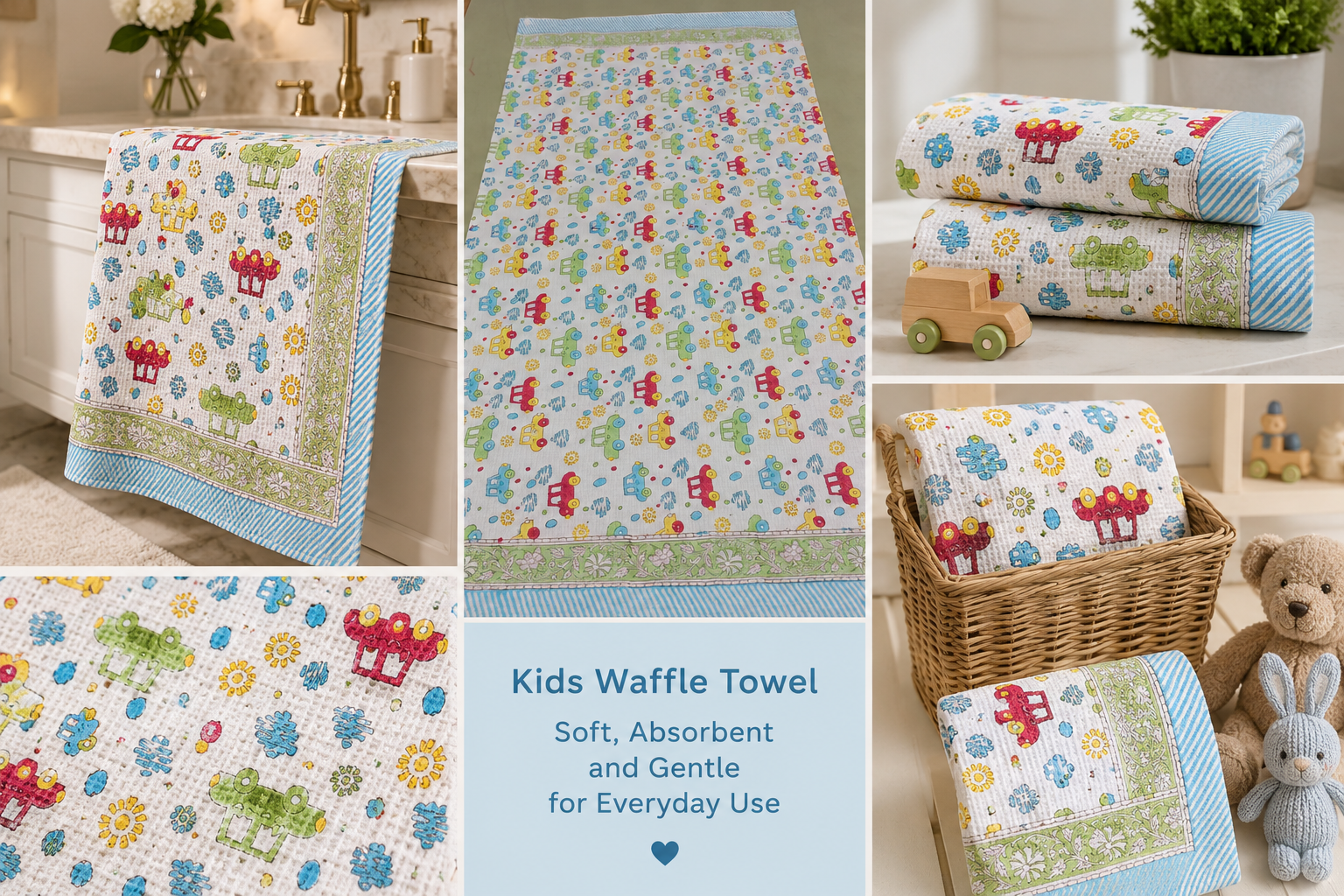 Playful Ride Kids Waffle Towel – Kids Size | 100% Cotton Waffle Weave