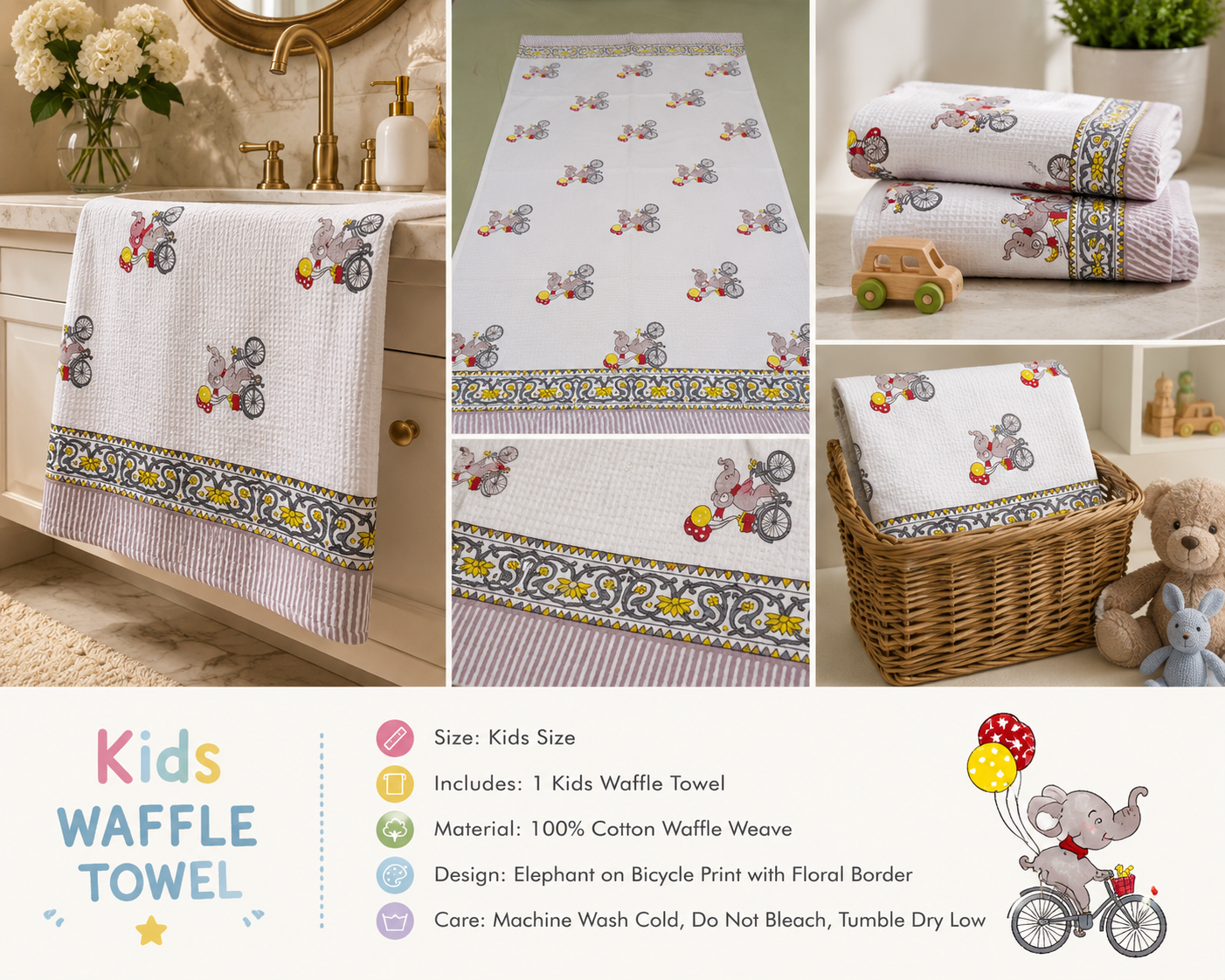 Little Rider Kids Waffle Towel – Kids Size | 100% Cotton Waffle Weave