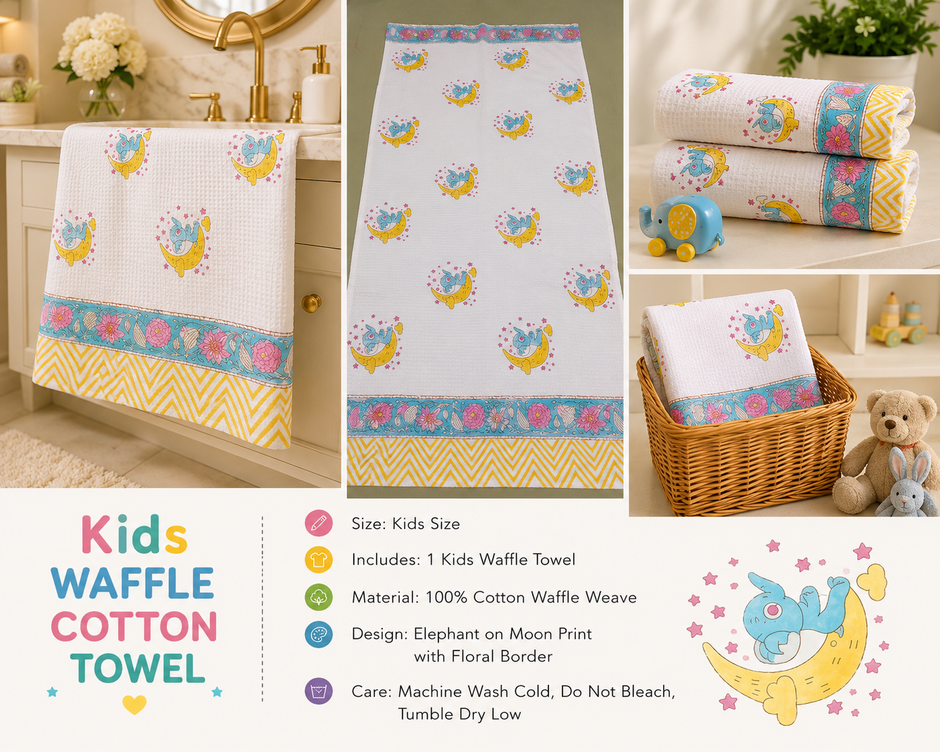 Dreamy Moon Kids Waffle Towel – Kids Size | 100% Cotton Waffle Weave