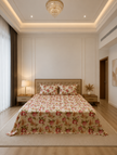 Rosé Heritage Bloom – Super King Size Bedsheet (274 x 274 cm) | 100% Jaipuri Cotton | Includes 2 Pillow Covers