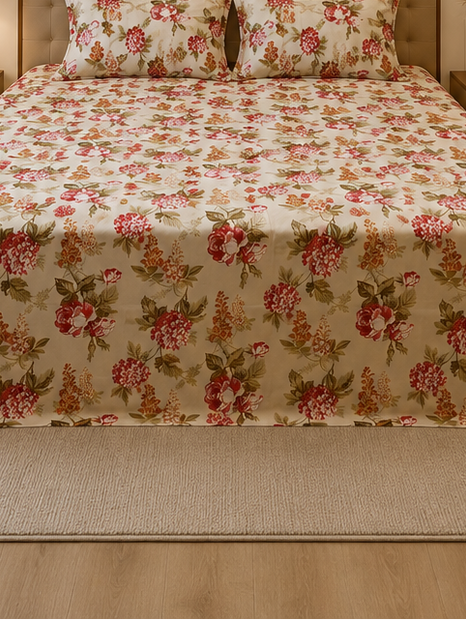 Rosé Heritage Bloom – Super King XL Size Bedsheet (270 x 290 cm) | 100% Jaipuri Cotton | Includes 4 Pillow Covers