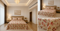 Rosé Heritage Bloom – Queen Size Bedsheet (260 x 230 cm) | 100% Jaipuri Cotton | Includes 2 Pillow Covers