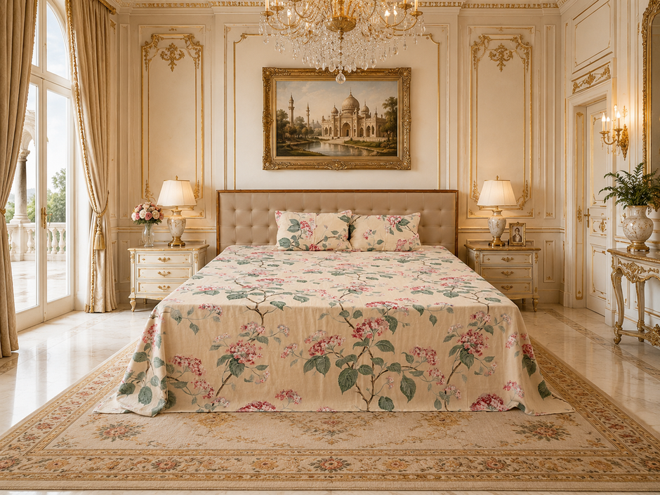 Royal Pink Blossom Vine Elegance – Super King Size Bedsheet (274 x 274 cm) | 100% Cotton | Includes 2 Pillow Covers