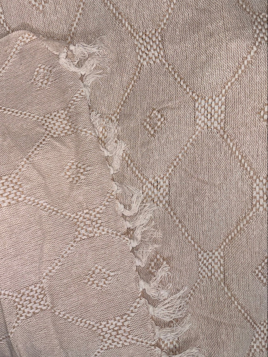 Sandstone Lattice Woven Sofa Throw – 127 × 154 cm | Textured Geometric Weave | Decorative Home Throw | 1 Piece