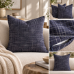 Jaipuri Neel Saaz Cushion Cover – 50 × 50 cm | Textured Cotton | Navy Checkered Grid Weave | 1 Piece
