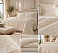 Sandstone Waffle Stripe Quilted Bedspread Set – 220 × 240 cm | Pure Cotton | 3-Piece Set