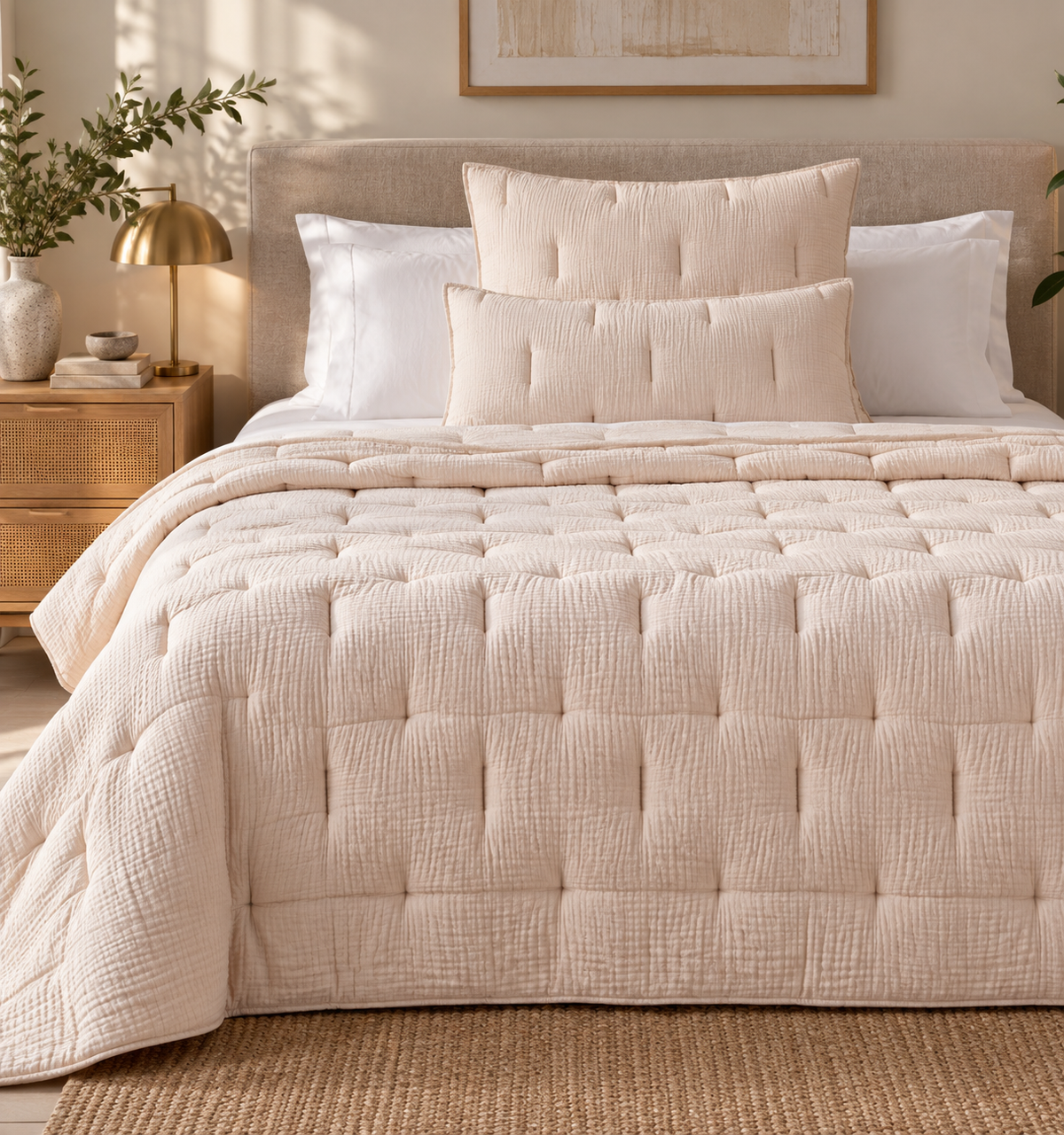 Jaipuri Sand Dune Heritage Fluffy Cotton Quilted Bedspread Set – 220 × 240 cm | 100% Pure Cotton | 3-Piece Size Bedding Set