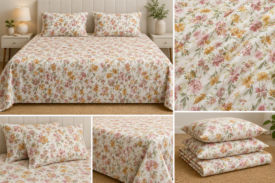 Sage Foliage Bloom – Jumbo King XL Size Bedsheet (305 × 305 cm) | 100% Tencel Cotton, 400 TC | Includes 2 Pillow Covers