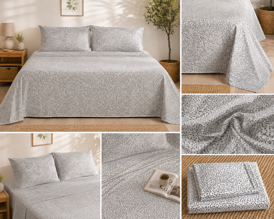 Speckled Grey – Jumbo King XL Size Bedsheet (305 × 305 cm) | 100% Tencel Cotton | Includes 2 Pillow Covers