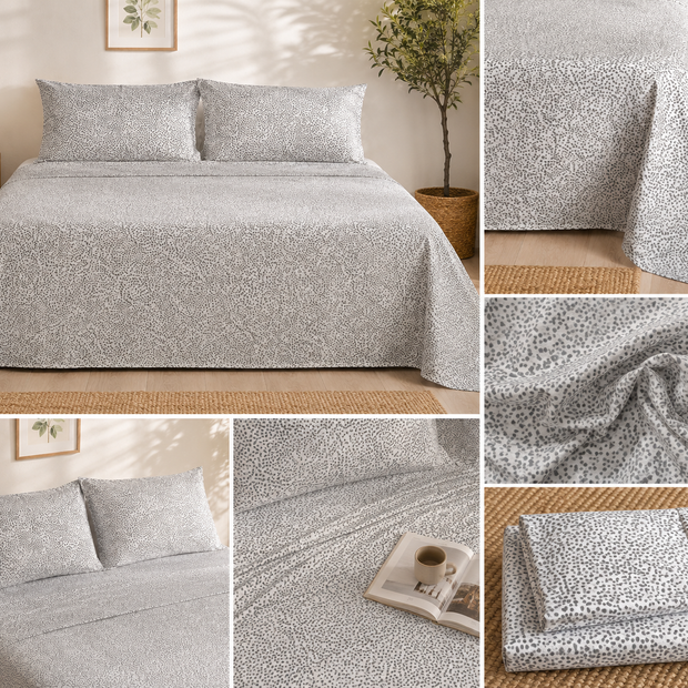 Speckled Grey – Jumbo King XL Size Bedsheet (305 × 305 cm) | 100% Tencel Cotton | Includes 2 Pillow Covers