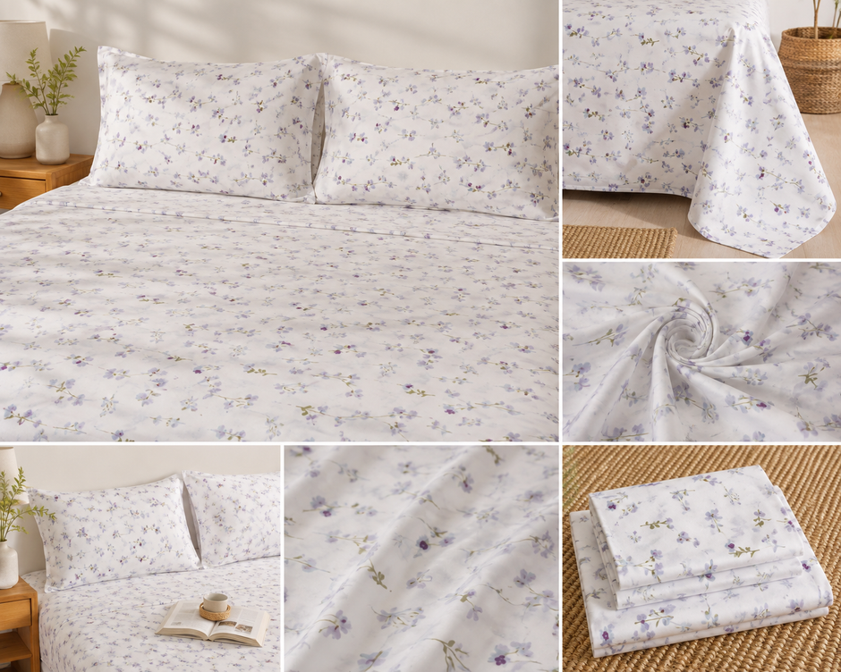 Lavender Meadow – Jumbo King XL Size Bedsheet (305 × 305 cm) | 100% Tencel Cotton | Includes 2 Pillow Covers