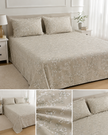 Taupe Blossom Garden – Jumbo King XL Bedsheet Set (305 × 305 cm) | 100% Tencel Cotton | Includes 2 Pillow Covers