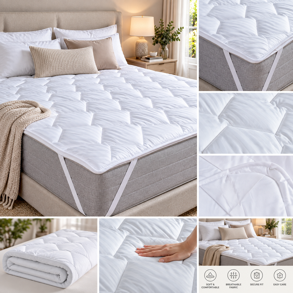 Cloud Luxe Cotton Tencel Mattress Protector – 200 × 200 cm | Quilted Comfort Everyday Protection