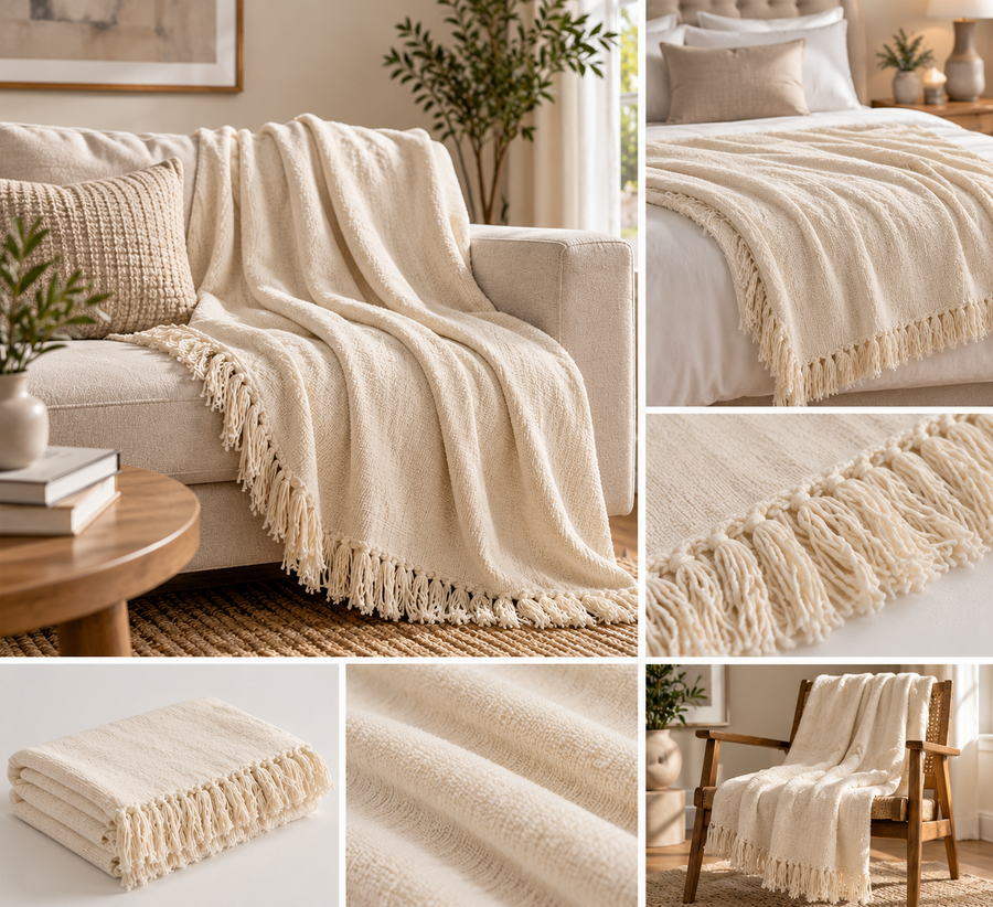 Ivory Whisper Chenille Throw