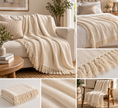 Ivory Whisper Chenille Throw – 130 × 180 cm | Textured Fringe Elegance | Polyester Chenille | 1 piece