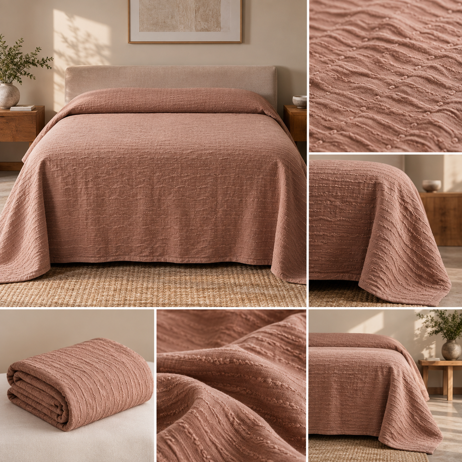 Luxury Rosewood Mist Cotton Muslin Super King Bedspread – 260 × 260 cm | 1-Piece Bedspread