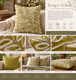 Rang-e-Vriksh Olive Green and Cream Jaipuri Cushion Cover – 52 × 52 cm | Textured Cotton Slub / Duck | 1 piece