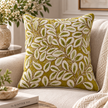 Rang-e-Vriksh Olive Green and Cream Jaipuri Cushion Cover – 52 × 52 cm | Textured Cotton Slub / Duck | 1 piece
