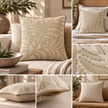Noor-e-Safa – Jaipuri Cotton Botanical Cushion Cover | Beige & Ivory – 52 × 52 cm | 1 Pc