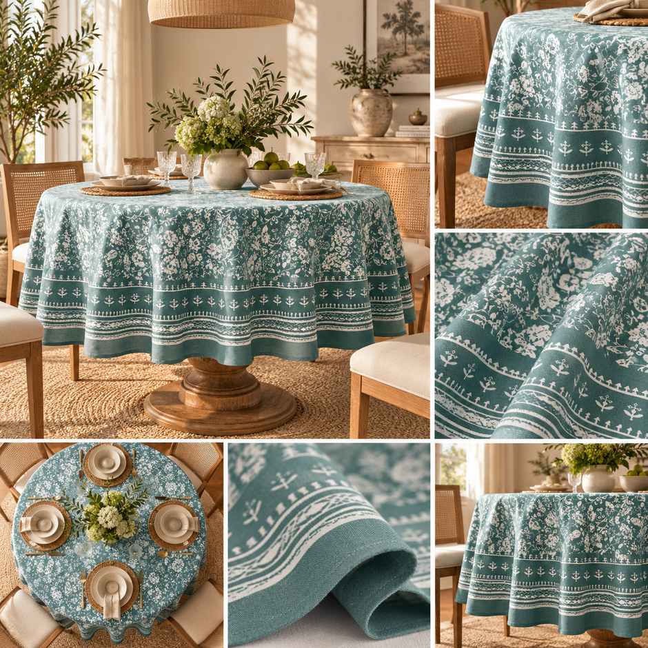 Blue Heaven Jaipuri Cotton Round Table Cloth – 170 cm | Handcrafted Elegance for Every Setting