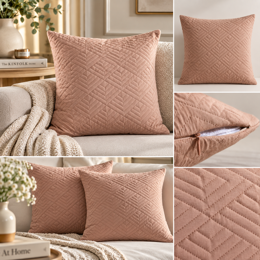 Blush Riwaayat Jaipuri Quilted Cushion Cover
