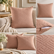 Blush Riwaayat Jaipuri Quilted Cushion Cover – 45 × 45 cm | Geometric Cotton Texture | 1 Piece