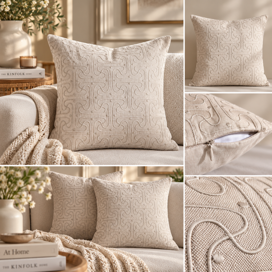 Jaipuri Ivory Jaal Quilted Cushion Cover