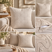 Jaipuri Ivory Jaal Quilted Cushion Cover – 50 × 50 cm | Textured Cotton | Embroidered Geometric Design | 1 Piece