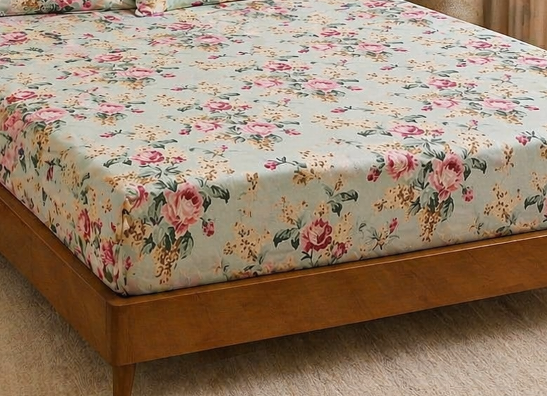 Blush Meadow Floral – Super King Size Sheet (270 by 270 cms) | 100% Cotton | Includes 2 Pillow Covers