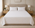 Ivory Whisper Block Print – Super King Size Bedsheet (274 x 274 cm) | 100% Percale Cotton | Includes 2 Pillow Covers