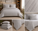 Dove Grey Check Luxury Duvet Cover Set – King Size (230 × 220 cm) | 3-Piece Duvet Cover & Pillow Cover Set