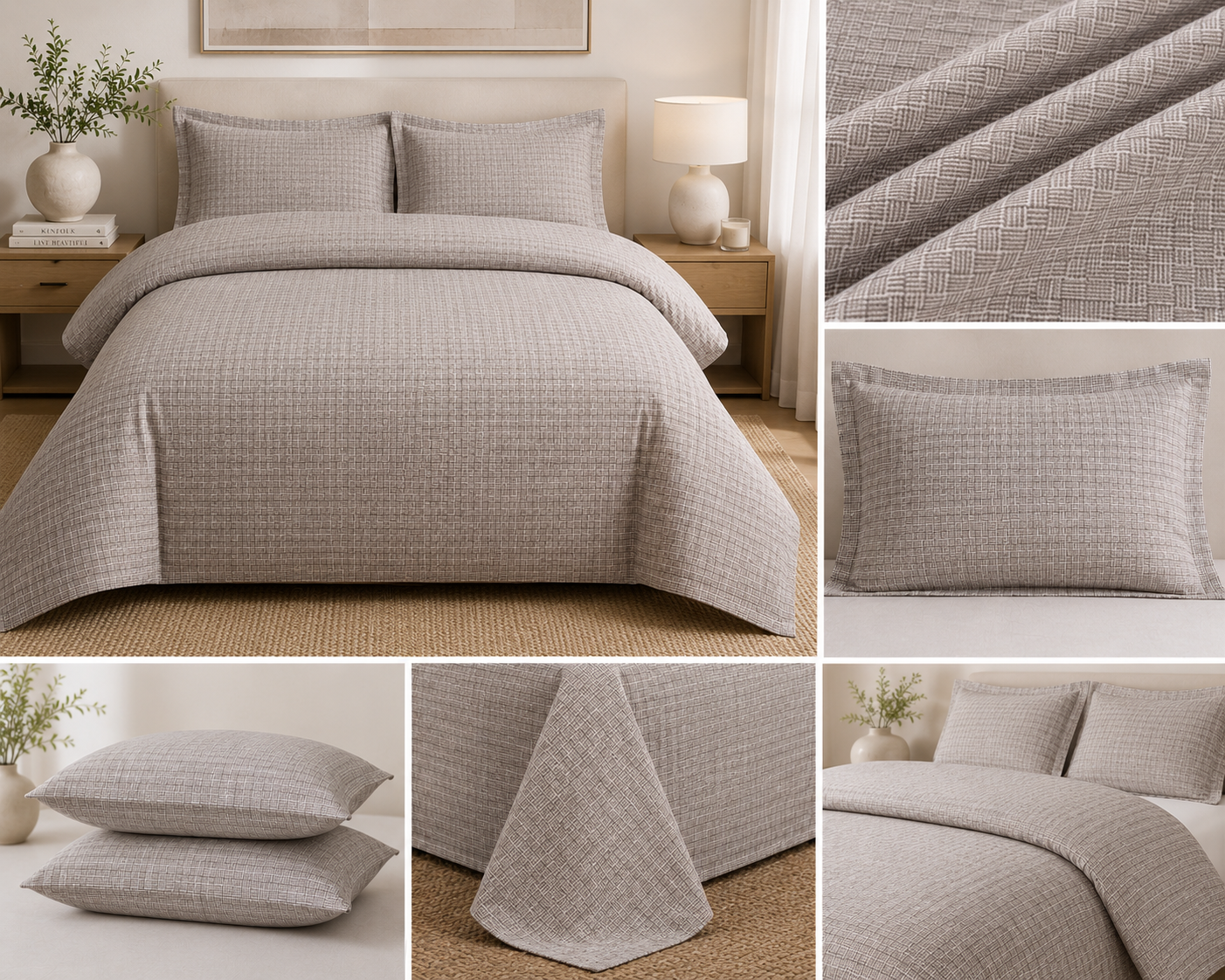 Stone Basket Weave Premium Cotton Duvet Cover Set – Super King Size (260 × 220 cm) | 3-Piece Bedding Set