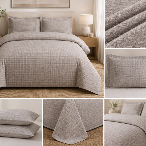 Stone Basket Weave Premium Cotton Duvet Cover Set – Super King Size (260 × 220 cm) | 3-Piece Bedding Set