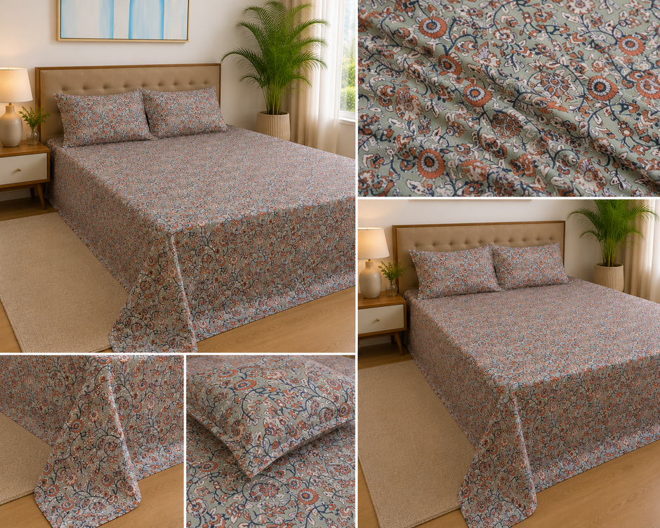 Rustwood Vine – Super King Size Bedsheet (270 x 270 cm) | 100% Tencel Cotton | 400 Thread Count | Includes 2 Pillow Covers