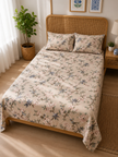 Blush Bird Blossom Garden – Single Size Bedsheet (170 × 250 cm / 70 × 100 inch) | 100% Cotton | Includes 2 Pillow Covers