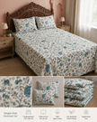 Teal Coastal Anokhi Blossom – Single Size Bedsheet (170 x 250 cm) | 100% Jaipuri Cotton | Includes 2 Pillow Covers