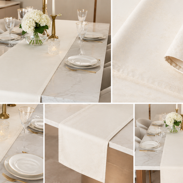 Champagne Shimmer Jaipuri Cotton Table Runner – 33x180 cm – Medium Size -  Luxurious Handcrafted Elegance