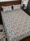 Sagewood Blossom – Single Size Medium Bedsheet (170 x 250 cm) | 100% Jaipuri Cotton | Includes 2 Pillow Covers