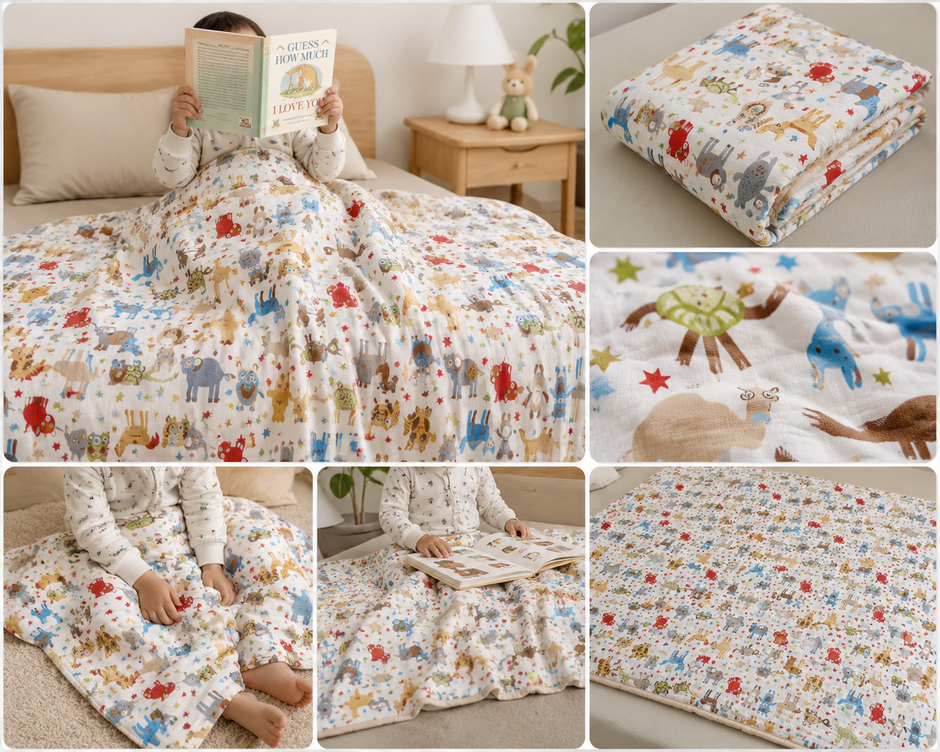 Woodland Friends Kids Muslin Cotton Dohar – Single Size (152 x 229 cm / 60 x 90 inch) | 100% Muslin Cotton | Lightweight AC Quilt
