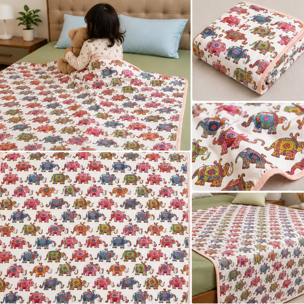 Elephant Parade Muslin Cotton Dohar – Single Size (152 x 229 cm / 60 x 90 inch) | 100% Muslin Cotton | Lightweight AC Quilt