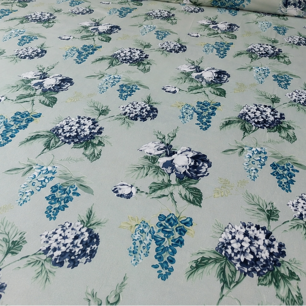 Azure Bloom Haven – Super King Size Bedsheet (274 x 274 cm) | 100% Cotton | Includes 2 Pillow Covers