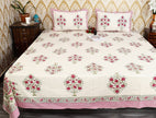 Gulbahar Rose Garden – Super King Size Bedsheet | 100% Pure Cotton | Floral Block Print Design