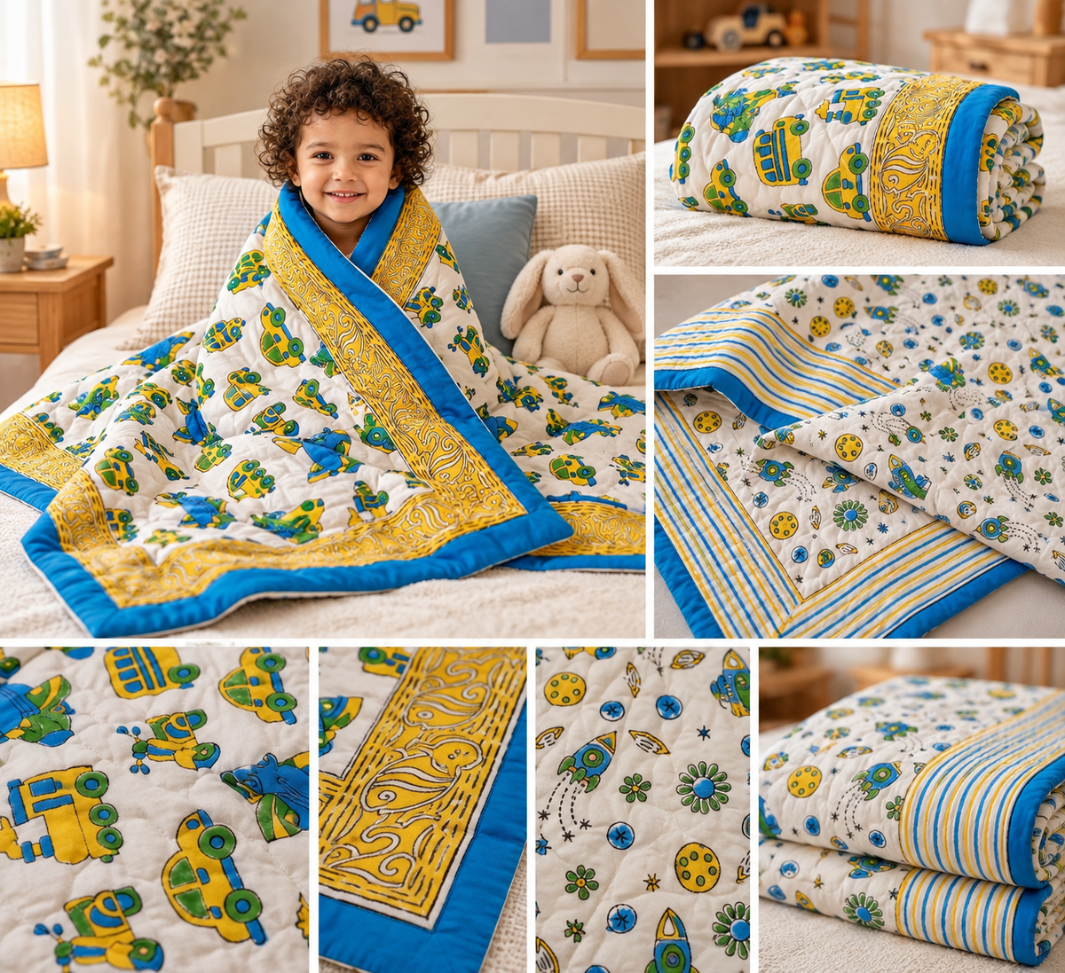 Rocket Ride Reversible Kids Razai Blanket – Single Size | 2-Sided Kids Razai | 55 × 85 Inches | 1 Piece | Dry Clean Only