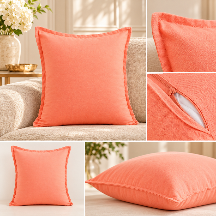 Jaipuri Coral Gulal Solid Cotton Cushion Cover