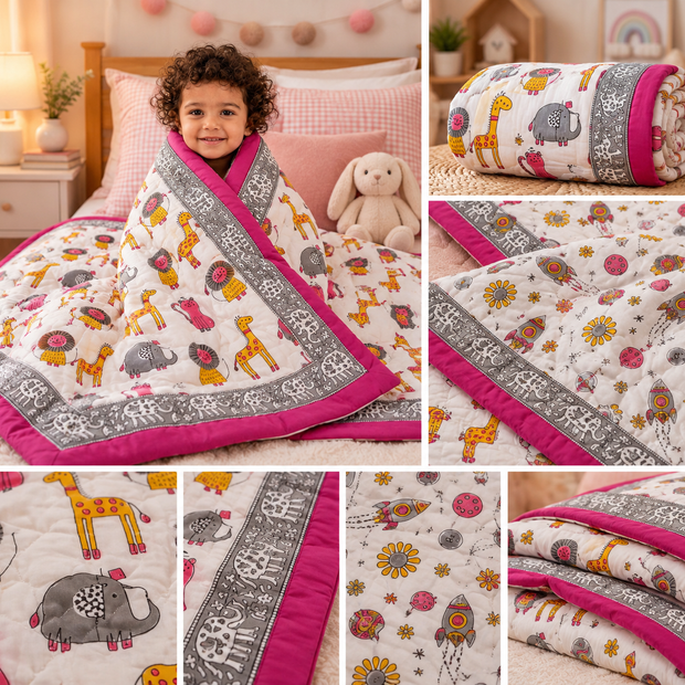 Safari Storybook Reversible Kids Razai – Single Kids Size (55 × 85 inches) | 1 Piece