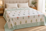 Botanical Block Print Muslin Dohar – Standard King Size (229 x 259 cm / 90 x 102 inches) | Muslin Cotton | Lightweight All-Season Comfort